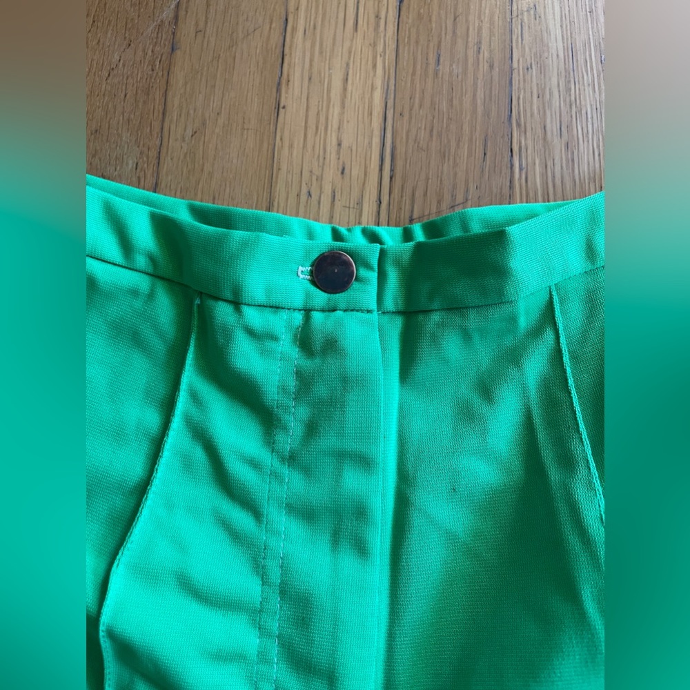 70s Vintage Lime Green High Waisted Double Knit Poly Pants - Picture 4 of 6